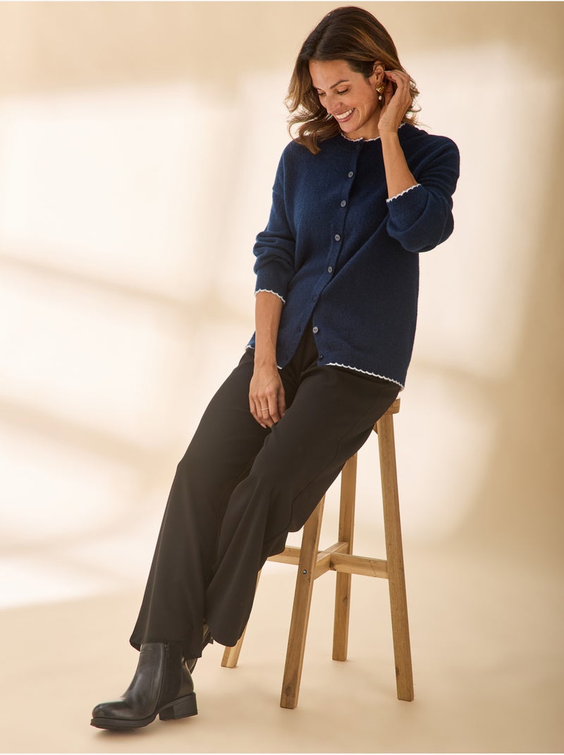 Cardigan manches longues maille laineuse - daxon Bleu marine - Kiabi