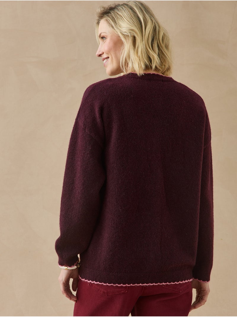 Cardigan manches longues maille laineuse - daxon Bordeaux - Kiabi