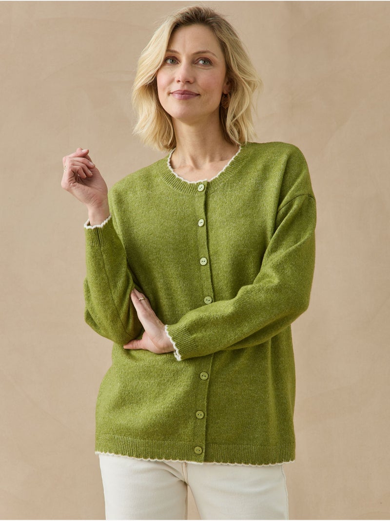 Cardigan manches longues maille laineuse - daxon Vert - Kiabi