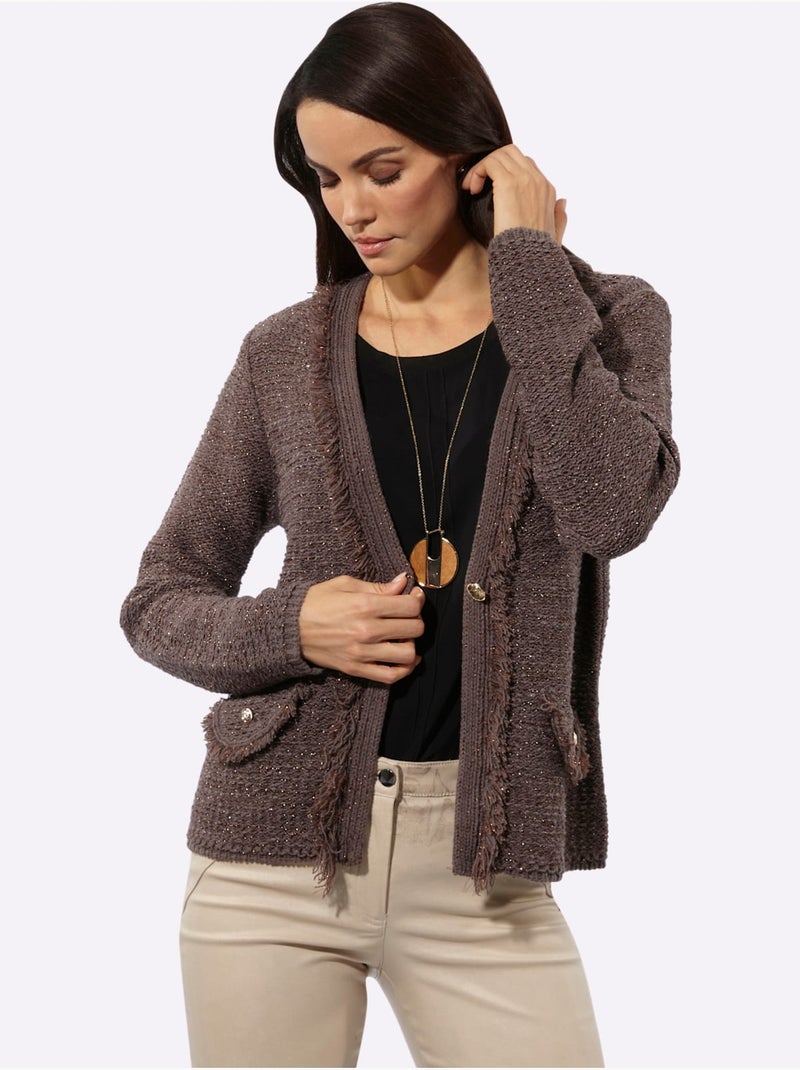 Cardigan Mélange De Matières Facile D'entretien - Taille Standard - Helline Gris taupe - Kiabi