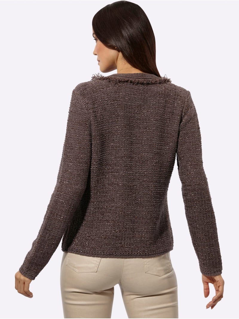 Cardigan Mélange De Matières Facile D'entretien - Taille Standard - Helline Gris taupe - Kiabi