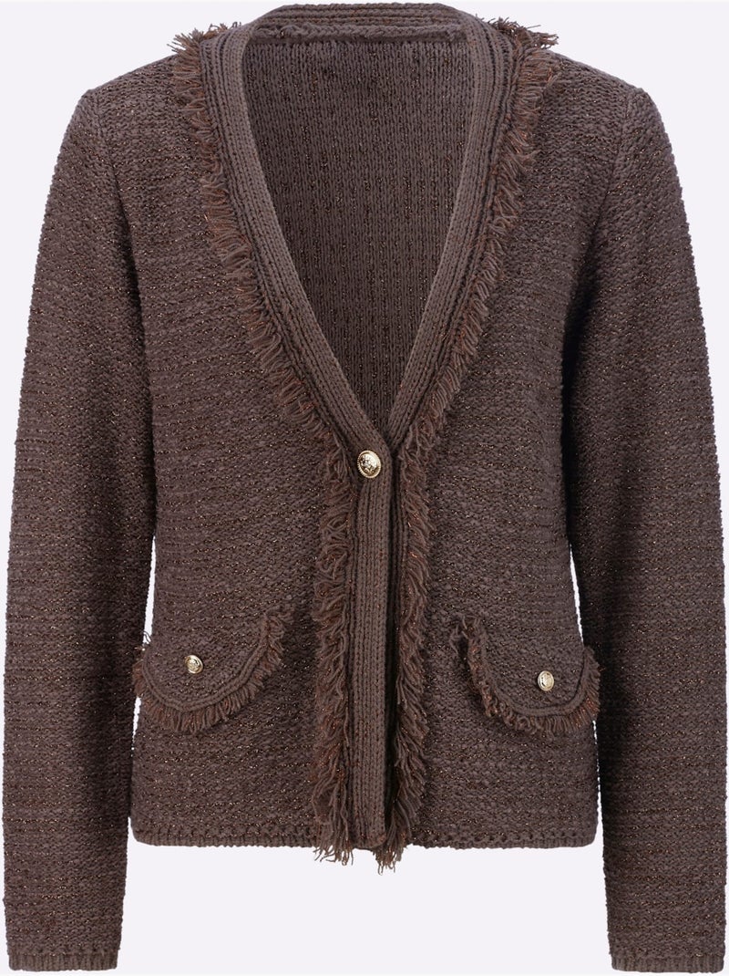 Cardigan Mélange De Matières Facile D'entretien - Taille Standard - Helline Gris taupe - Kiabi