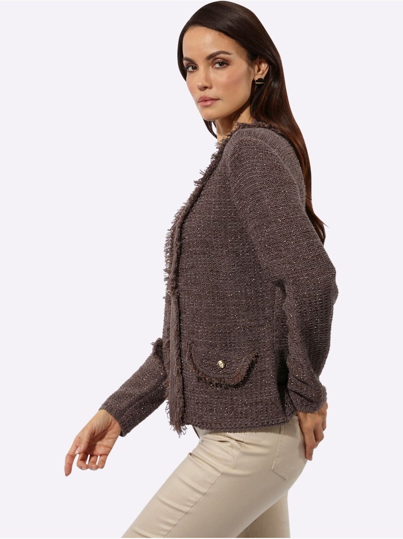 Cardigan Mélange De Matières Facile D'entretien - Taille Standard - Helline Gris taupe - Kiabi