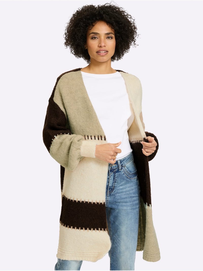 Cardigan Mélange De Matières Tendance - Taille Standard - Helline Blanc Beige - Kiabi