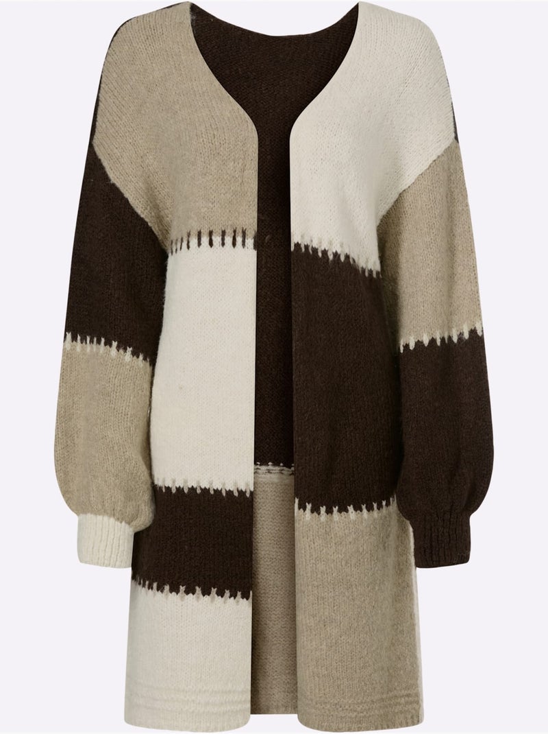 Cardigan Mélange De Matières Tendance - Taille Standard - Helline Blanc Beige - Kiabi