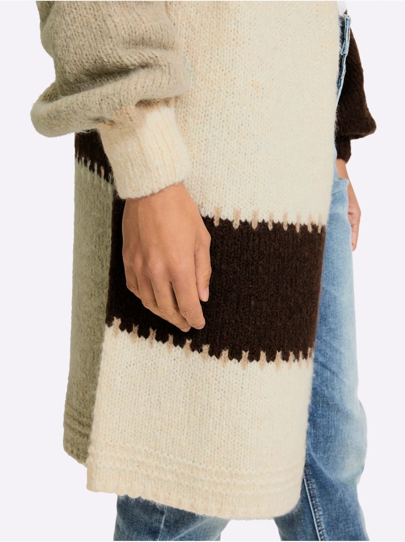 Cardigan Mélange De Matières Tendance - Taille Standard - Helline Blanc Beige - Kiabi