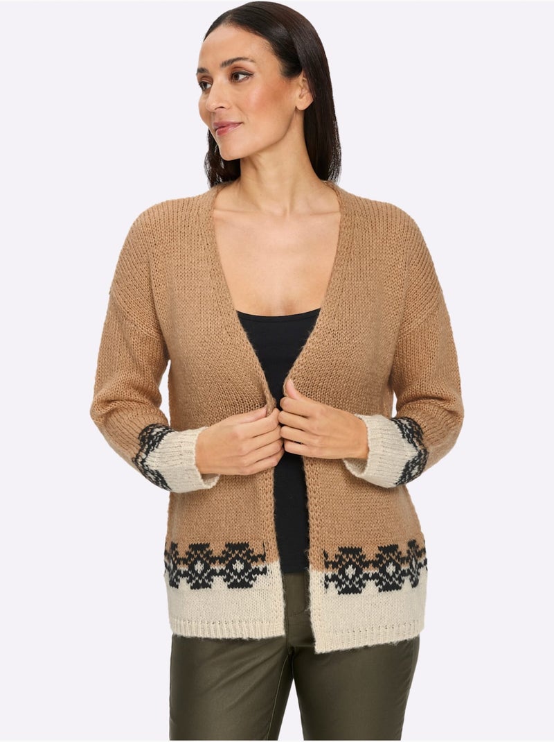 Cardigan motif jacquard tendance - taille standard - helline Noir Marron - Kiabi