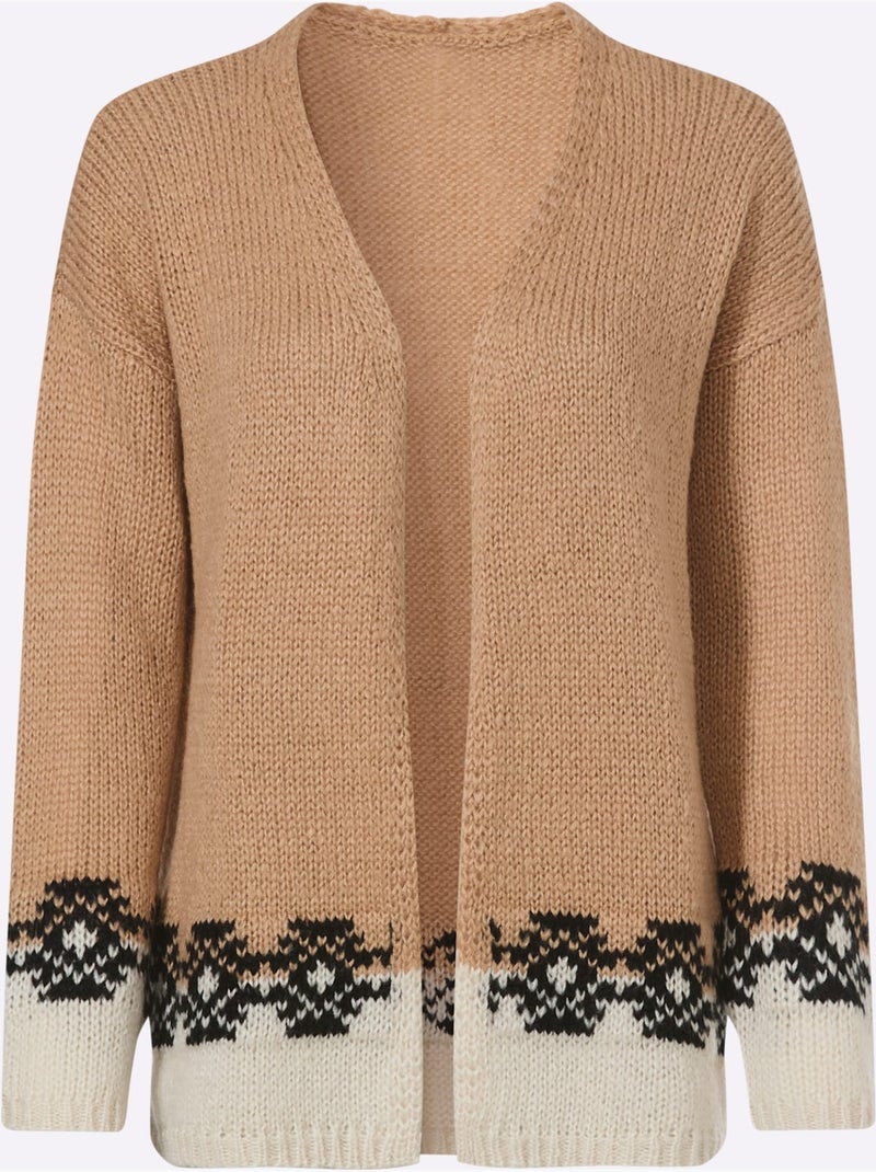 Cardigan motif jacquard tendance - taille standard - helline Noir Marron - Kiabi