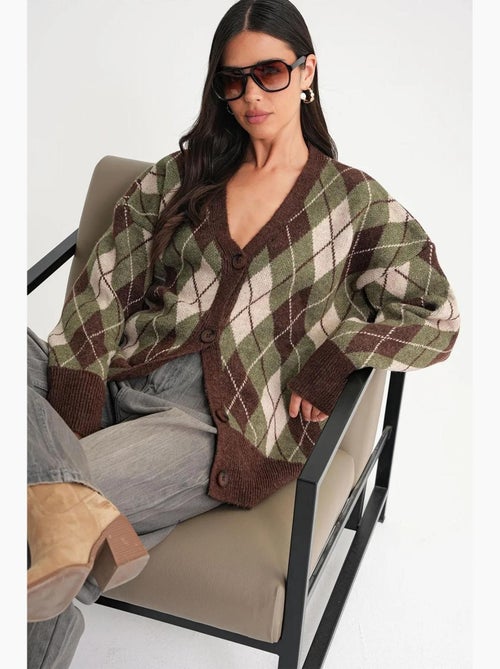 Cardigan oversize à col en v et fermeture à boutons mixray - Kiabi
