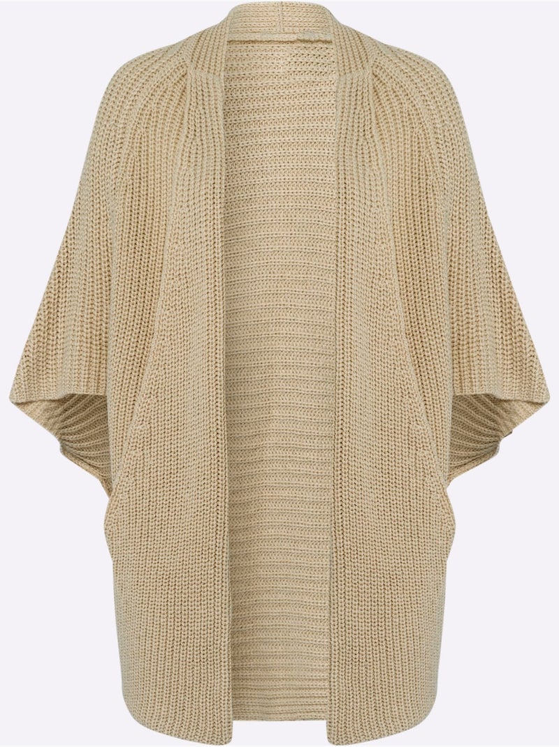 Cardigan oversize à poches avec manches courtes et col ouvert - taille standard - moda vilona Sable - Kiabi