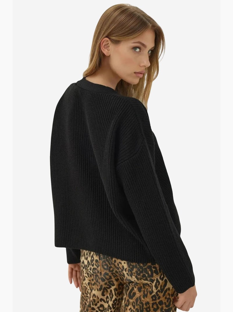 Cardigan oversize boutonné à col en v hiccup Noir - Kiabi