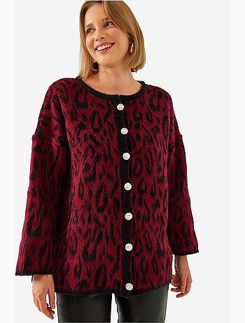 Cardigan oversize en maille à imprimé léopard lucci