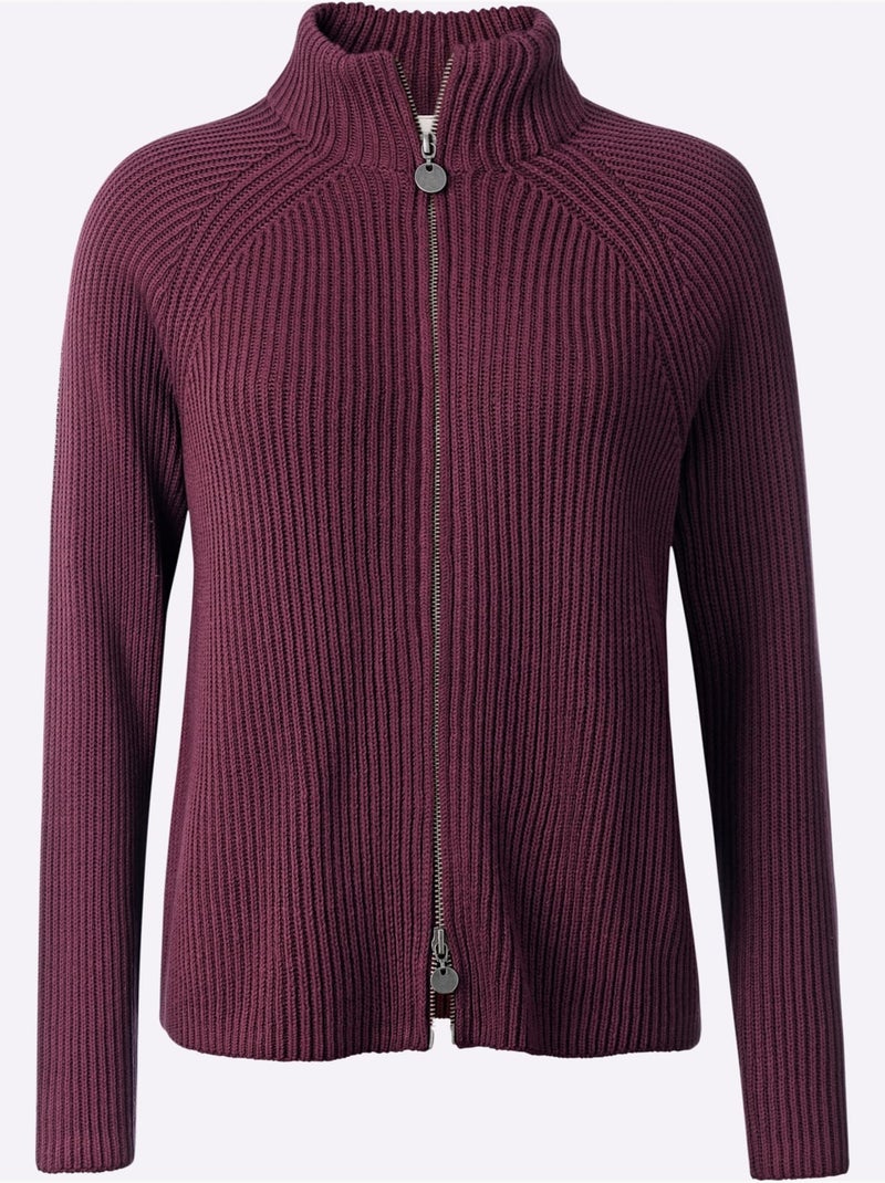 Cardigan qualité côtelée confortable - taille standard - helline Noir Bordeaux - Kiabi