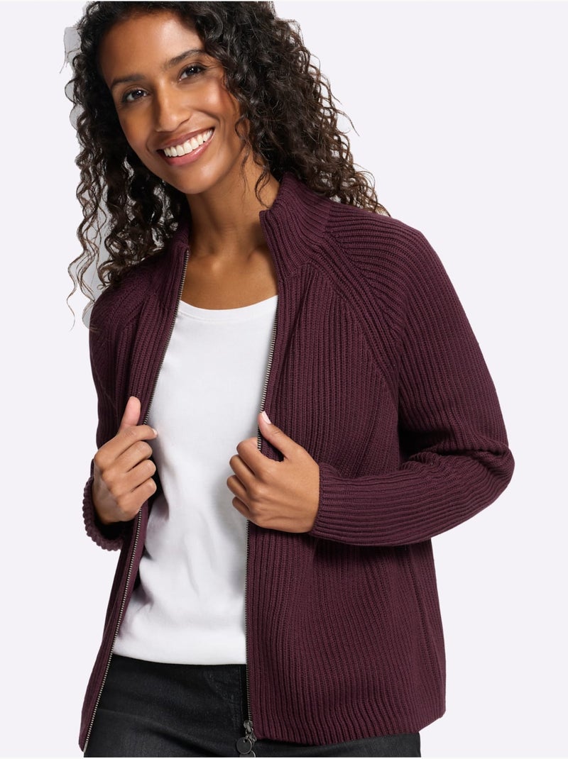Cardigan qualité côtelée confortable - taille standard - helline Noir Bordeaux - Kiabi