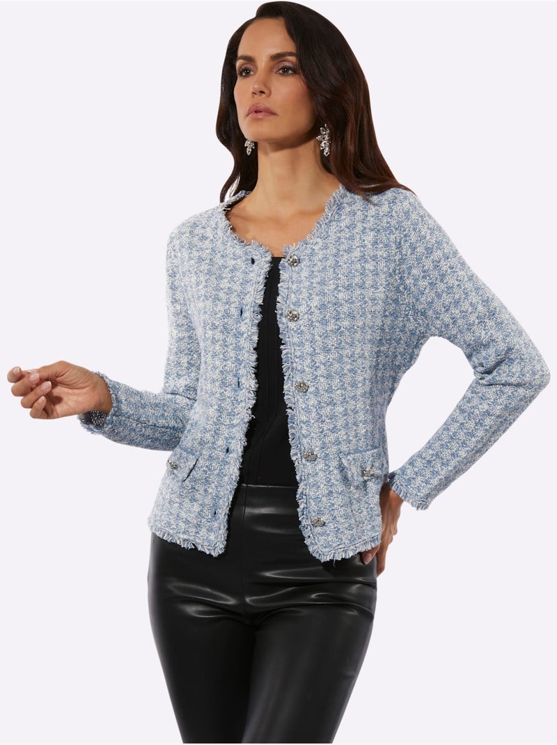 Cardigan Qualité Coton Doux Sur La Peau - Taille Standard - Helline Bleu Blanc - Kiabi