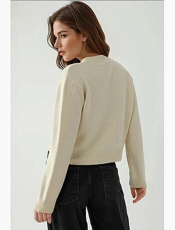 Cardigan ras du cou en tricot épais avec fermeture à boutons hiccup