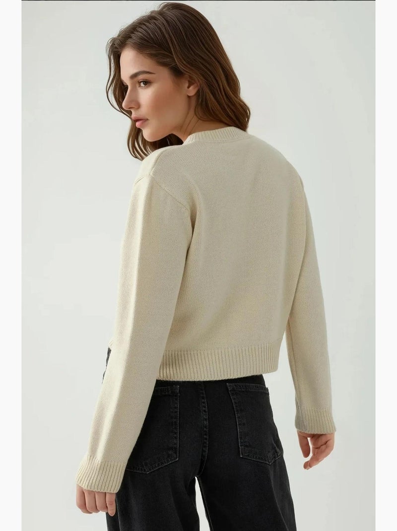 Cardigan ras du cou en tricot épais avec fermeture à boutons hiccup Ivoire - Kiabi