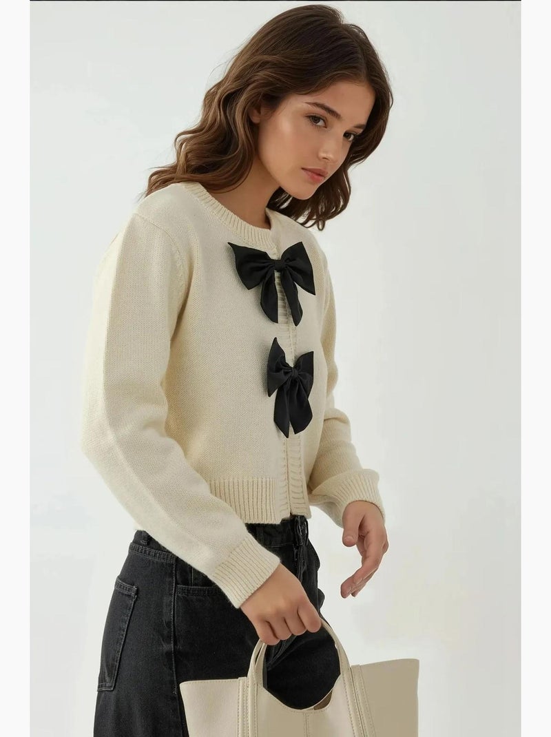 Cardigan ras du cou en tricot épais avec fermeture à boutons hiccup Ivoire - Kiabi