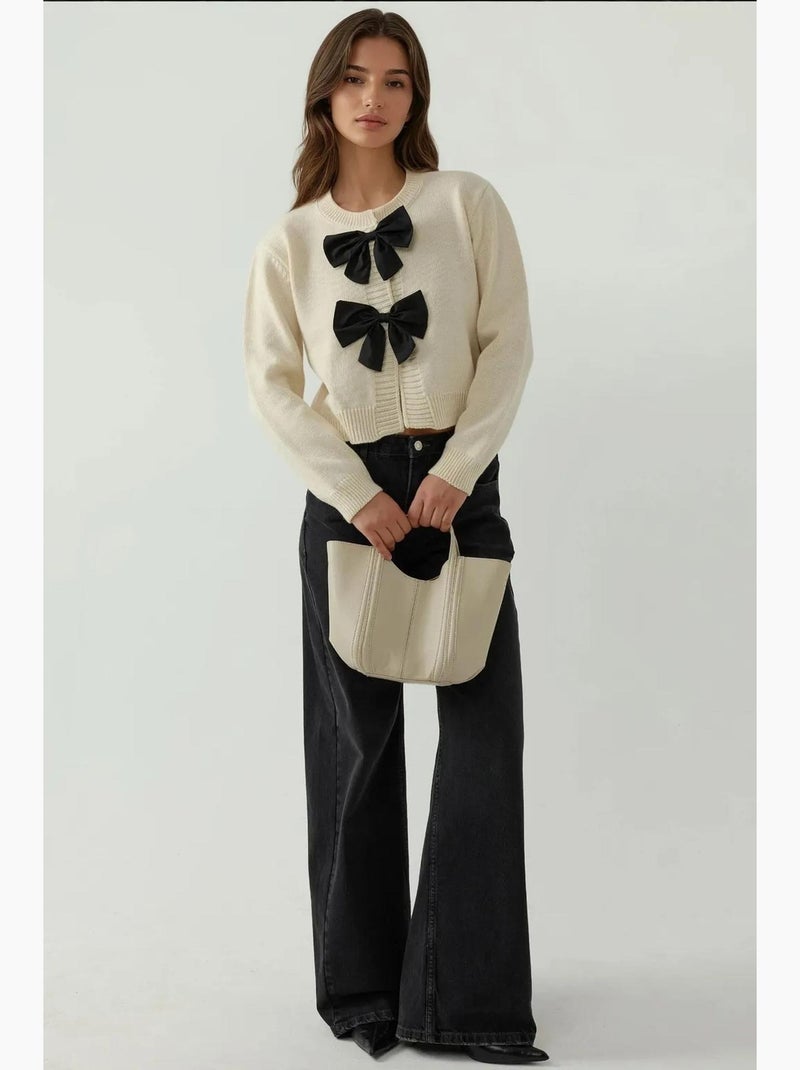 Cardigan ras du cou en tricot épais avec fermeture à boutons hiccup Ivoire - Kiabi