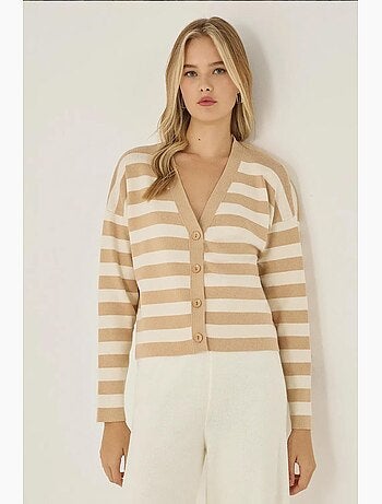 Cardigan rayé à col en v avec détails boutonnés hiccup