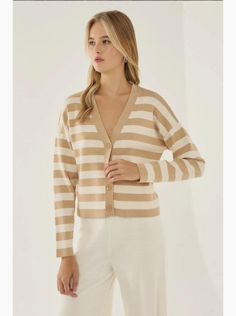 Cardigan rayé à col en v avec détails boutonnés hiccup Marron - Kiabi