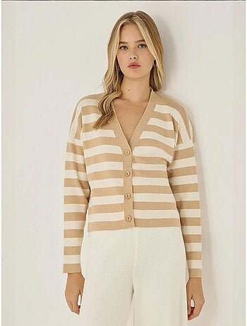 Cardigan rayé à col en V avec détails boutonnés