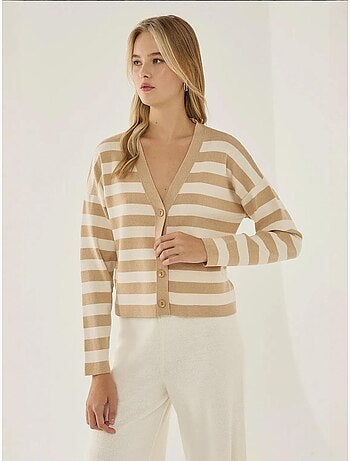 Cardigan rayé à col en V avec détails boutonnés