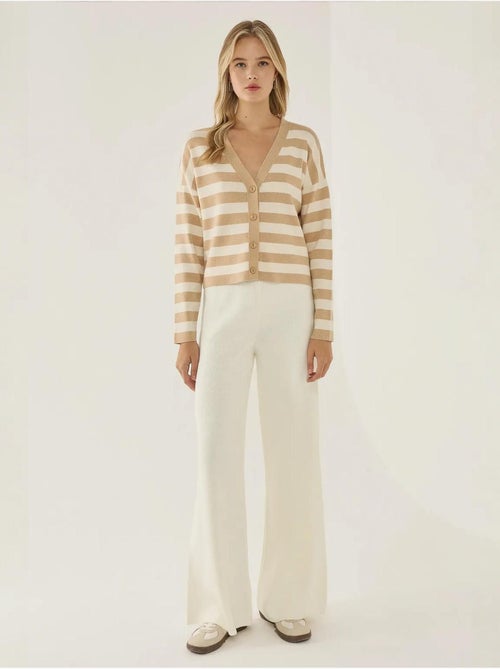 Cardigan rayé à col en V avec détails boutonnés - Kiabi Cardigan rayé à col en V avec détails boutonnés - Kiabi