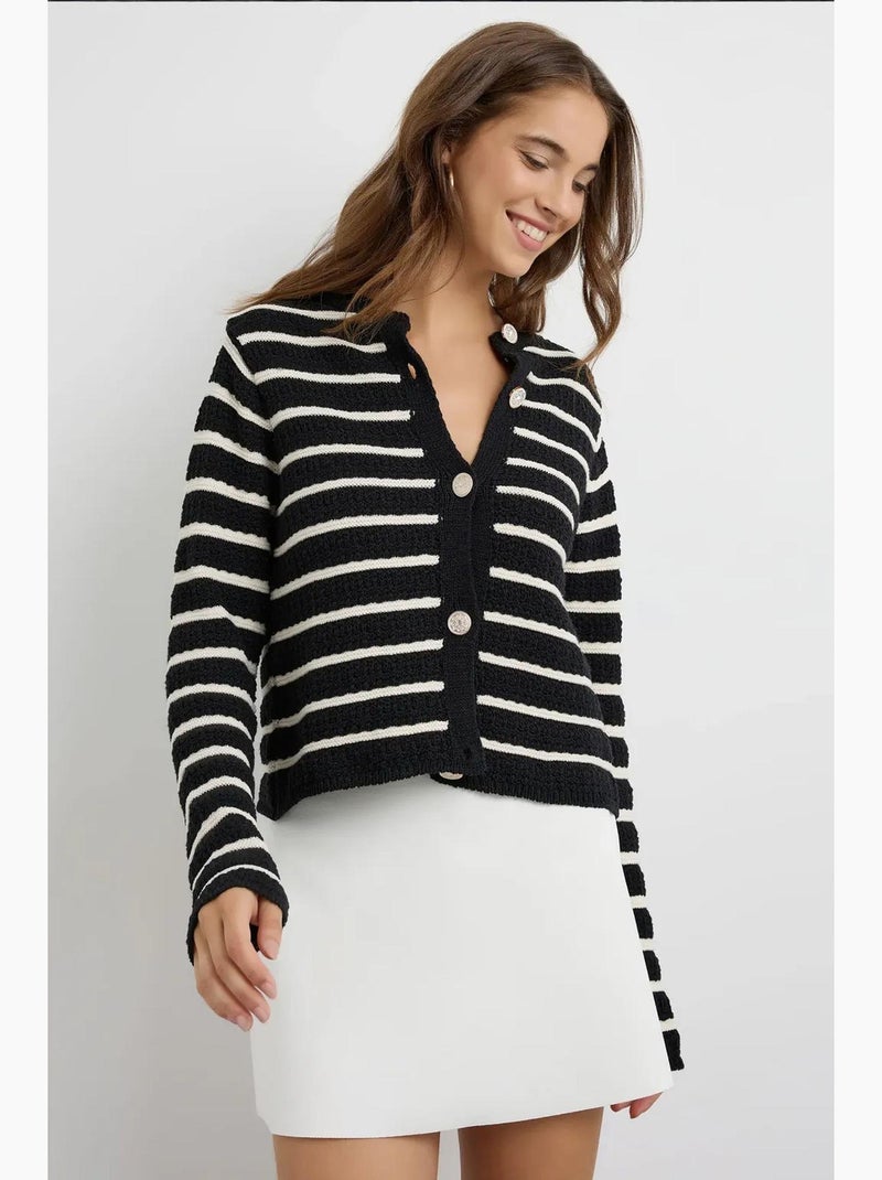 Cardigan rayé boutonné hiccup Noir - Kiabi