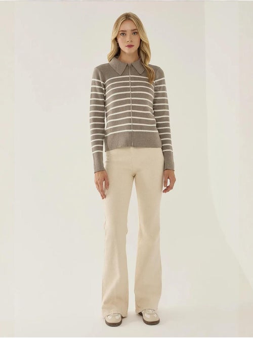Cardigan rayé zippé à col chemise - Kiabi