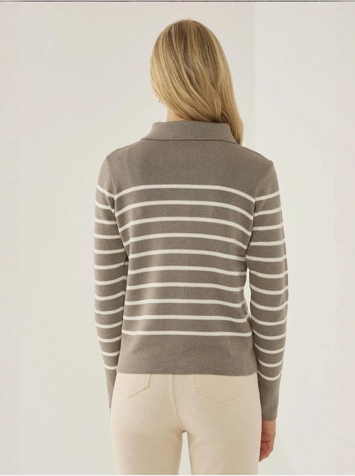 Cardigan rayé zippé à col chemise - Kiabi