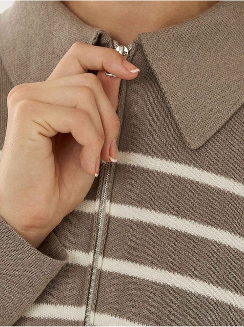 Cardigan rayé zippé à col chemise - Kiabi