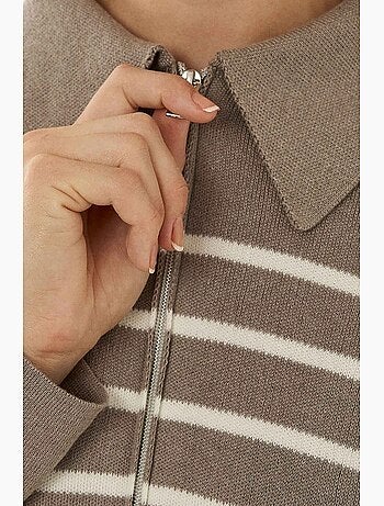 Cardigan rayé zippé à col chemise hiccup