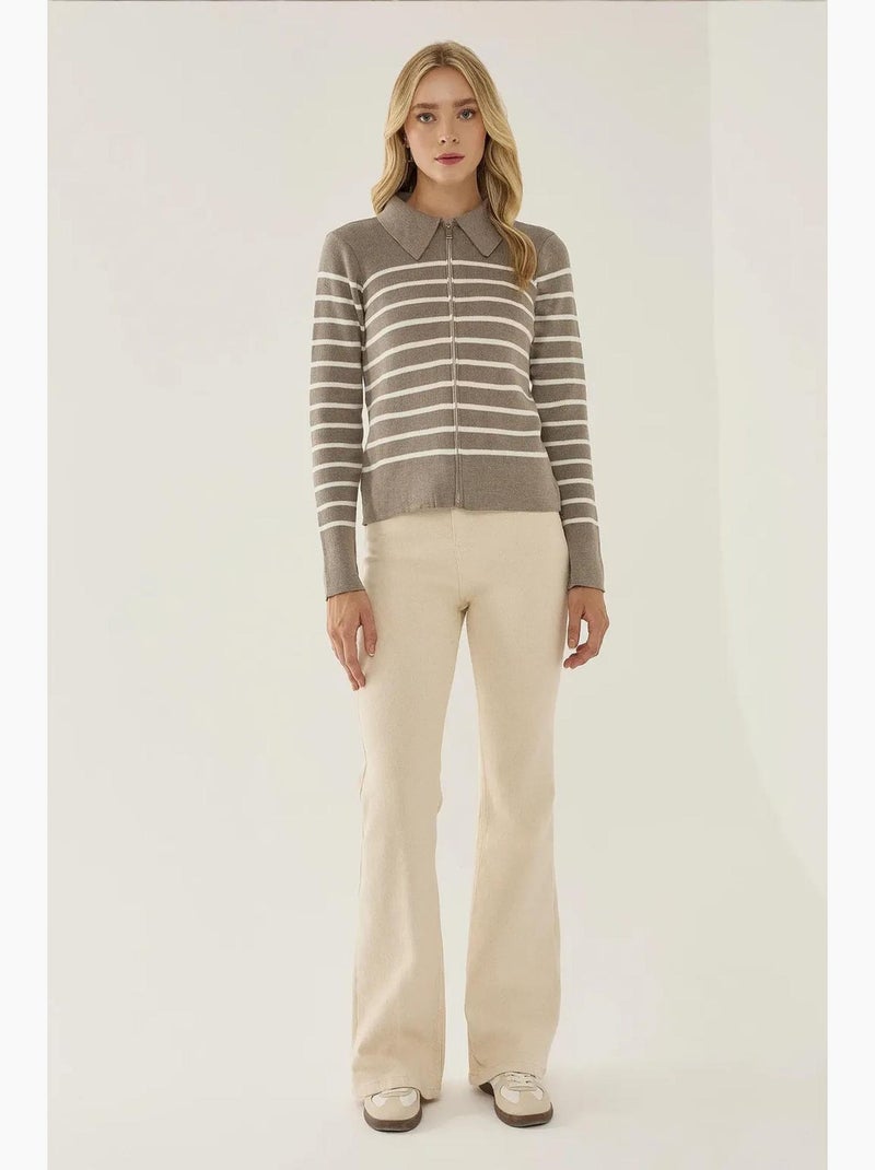 Cardigan rayé zippé à col chemise hiccup Gris - Kiabi