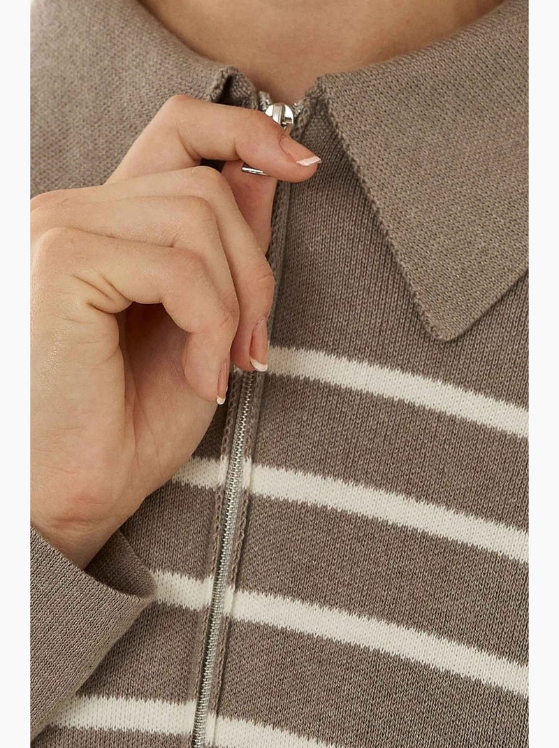 Cardigan rayé zippé à col chemise hiccup Gris - Kiabi