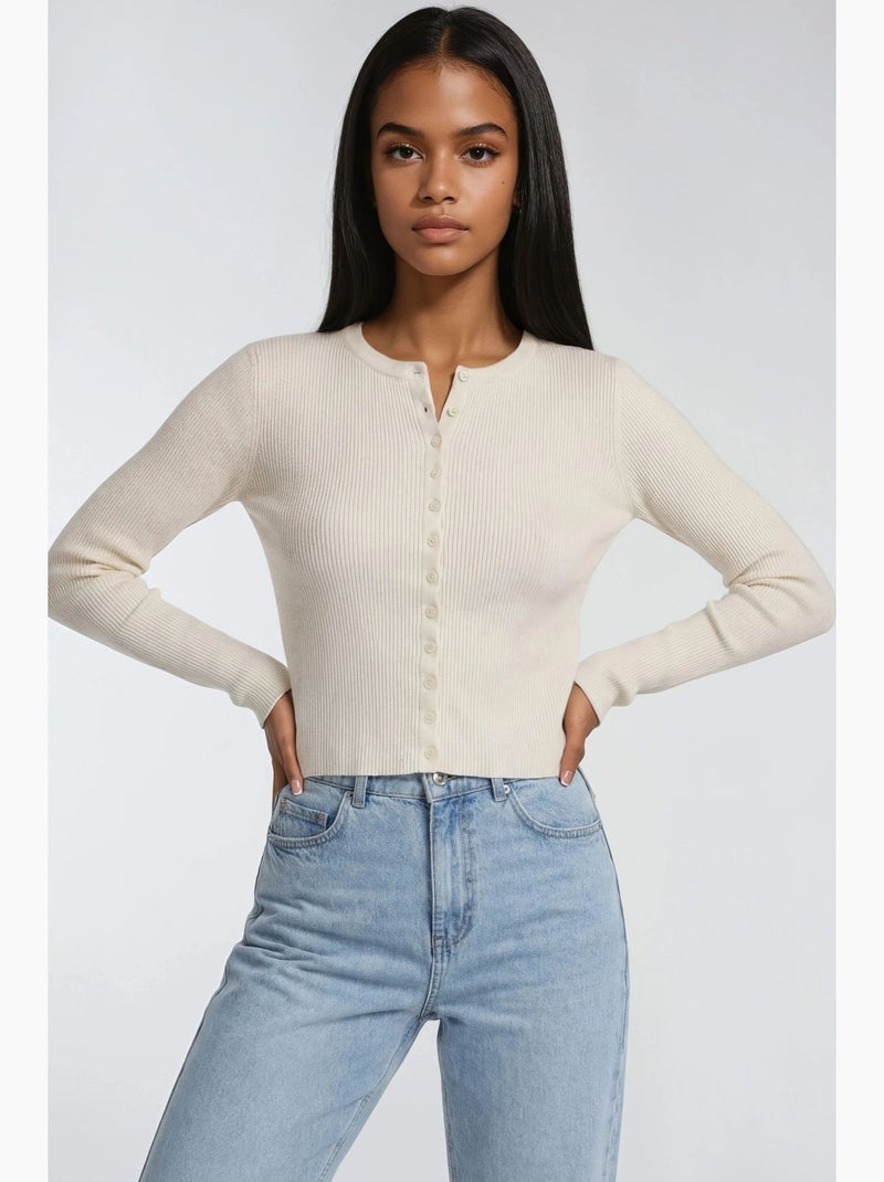 Cardigan slim fit en maille côtelée avec fermeture à boutons mixray Beige - Kiabi
