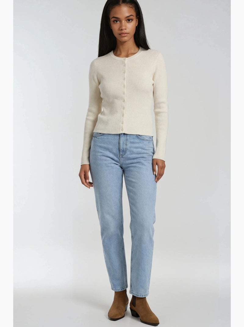Cardigan slim fit en maille côtelée avec fermeture à boutons mixray Beige - Kiabi