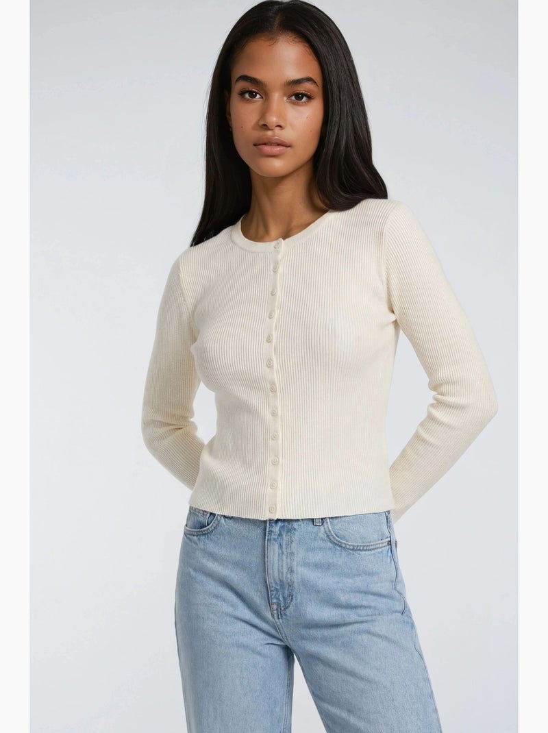 Cardigan slim fit en maille côtelée avec fermeture à boutons mixray Beige - Kiabi