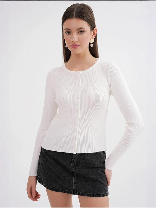 Cardigan slim fit en maille côtelée avec fermeture à boutons mixray - Kiabi