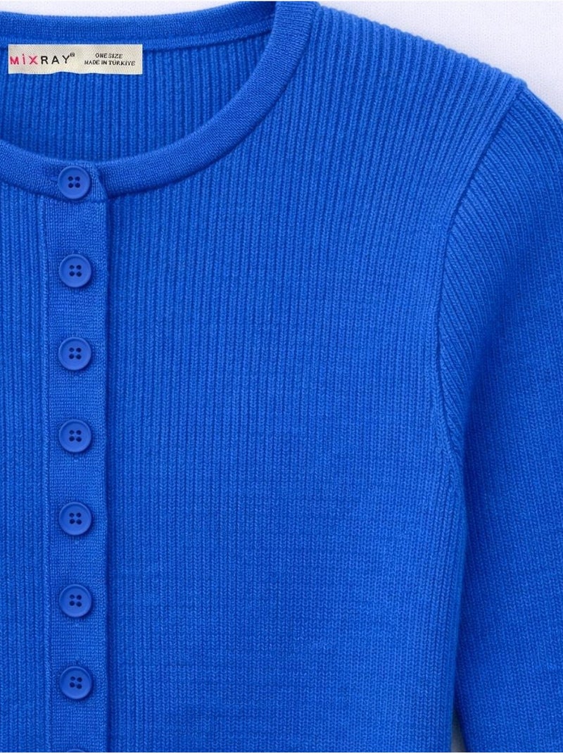 Cardigan slim fit en maille côtelée avec fermeture à boutons mixray Bleu cobalt - Kiabi