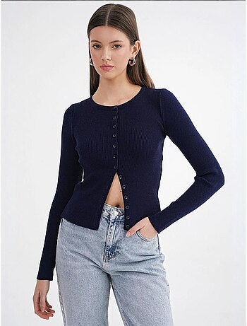 Cardigan slim fit en maille côtelée avec fermeture à boutons mixray