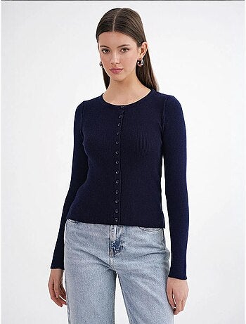 Cardigan slim fit en maille côtelée avec fermeture à boutons mixray