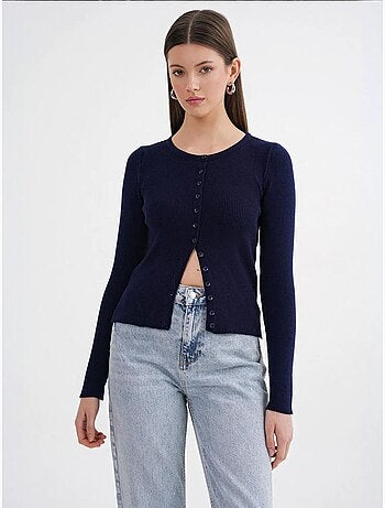 Cardigan slim fit en maille côtelée avec fermeture à boutons mixray