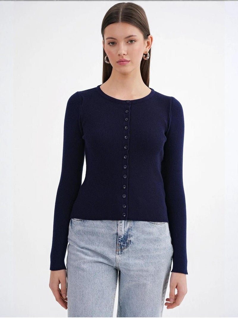 Cardigan slim fit en maille côtelée avec fermeture à boutons mixray Bleu marine - Kiabi