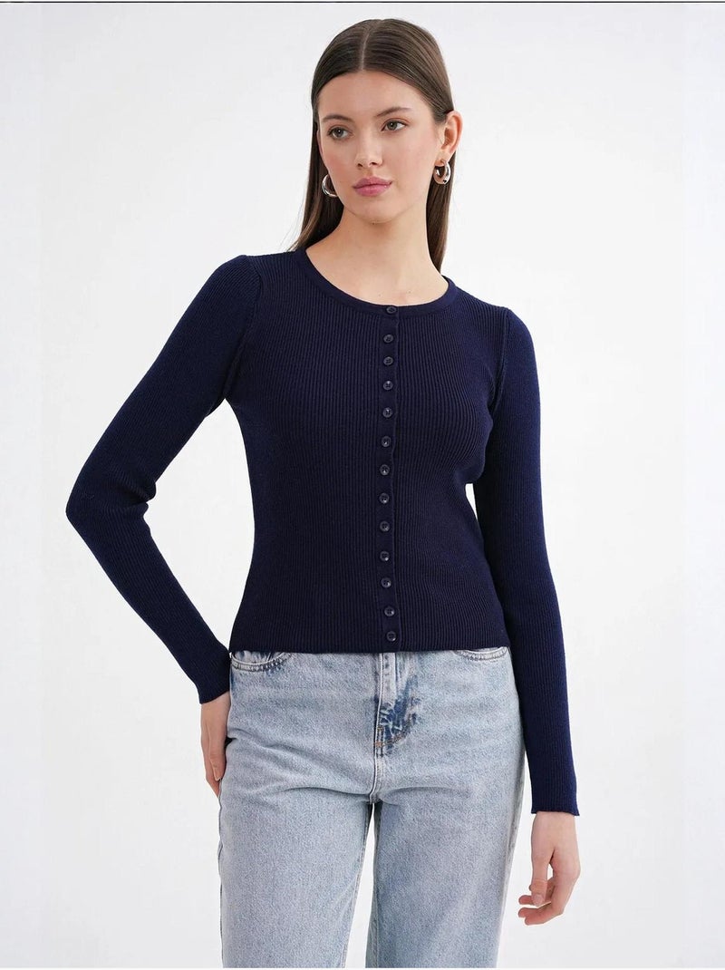 Cardigan slim fit en maille côtelée avec fermeture à boutons mixray Bleu marine - Kiabi