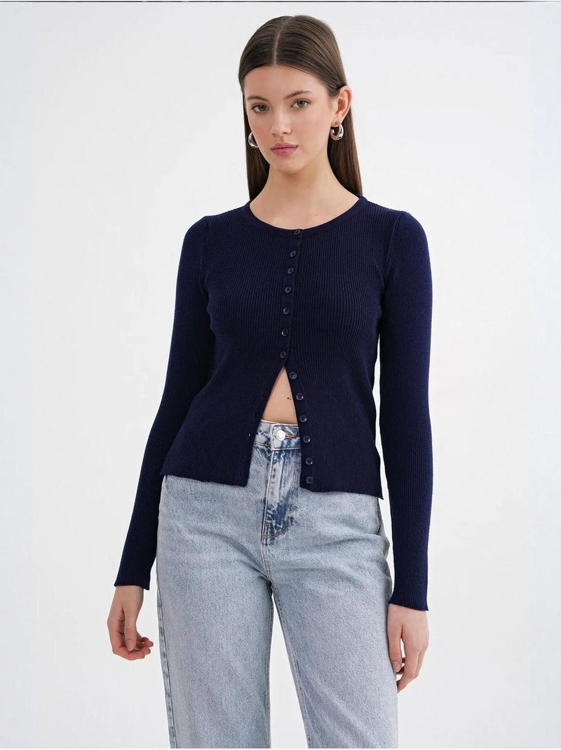Cardigan slim fit en maille côtelée avec fermeture à boutons mixray Bleu marine - Kiabi
