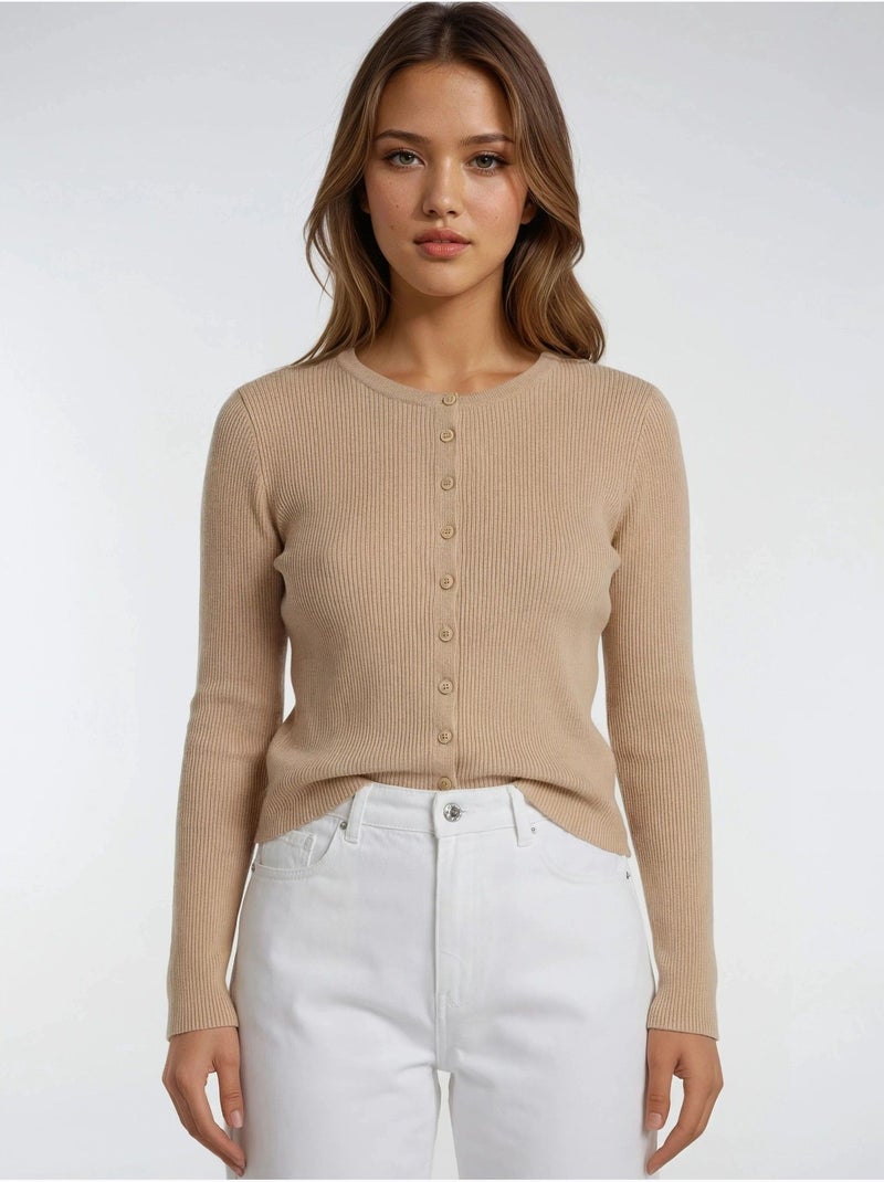 Cardigan slim fit en maille côtelée avec fermeture à boutons mixray Grège - Kiabi