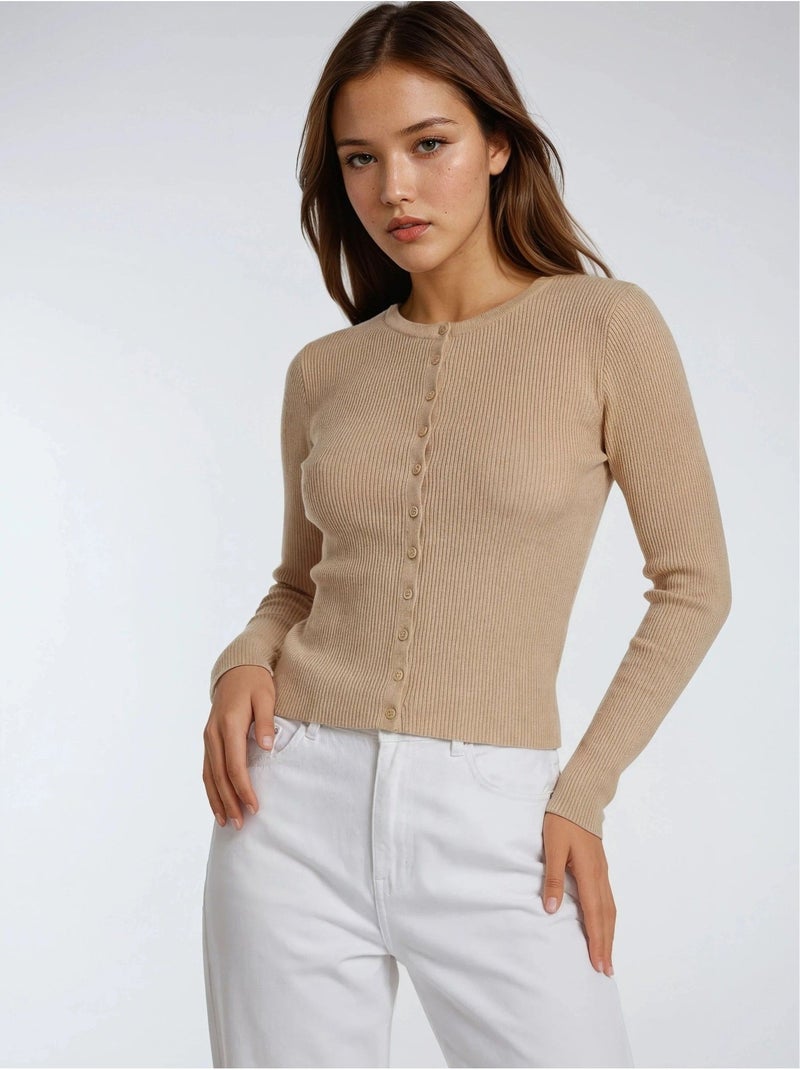Cardigan slim fit en maille côtelée avec fermeture à boutons mixray Grège - Kiabi