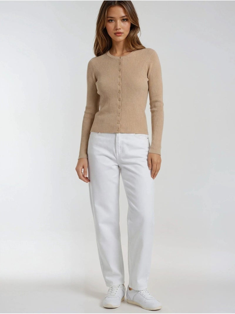 Cardigan slim fit en maille côtelée avec fermeture à boutons mixray Grège - Kiabi