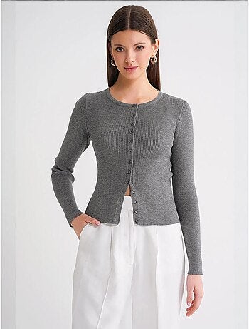 Cardigan slim fit en maille côtelée avec fermeture à boutons mixray